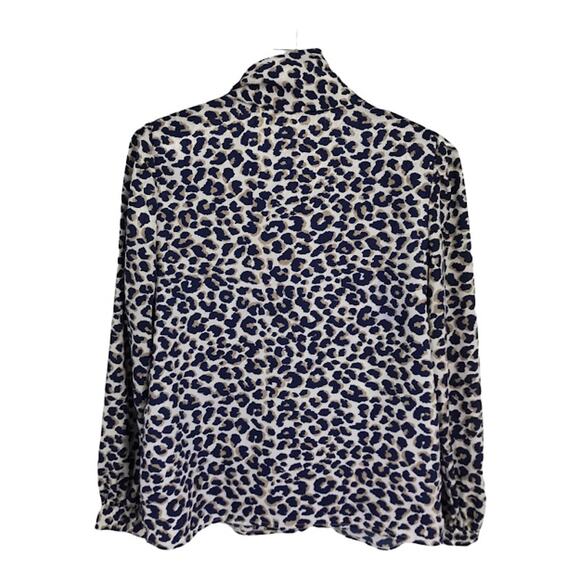 Vintage Eva Laurel Scarf Tie Neck Blouse 14 Leopard Print Long Sleeve Button Up - Picture 2 of 11
